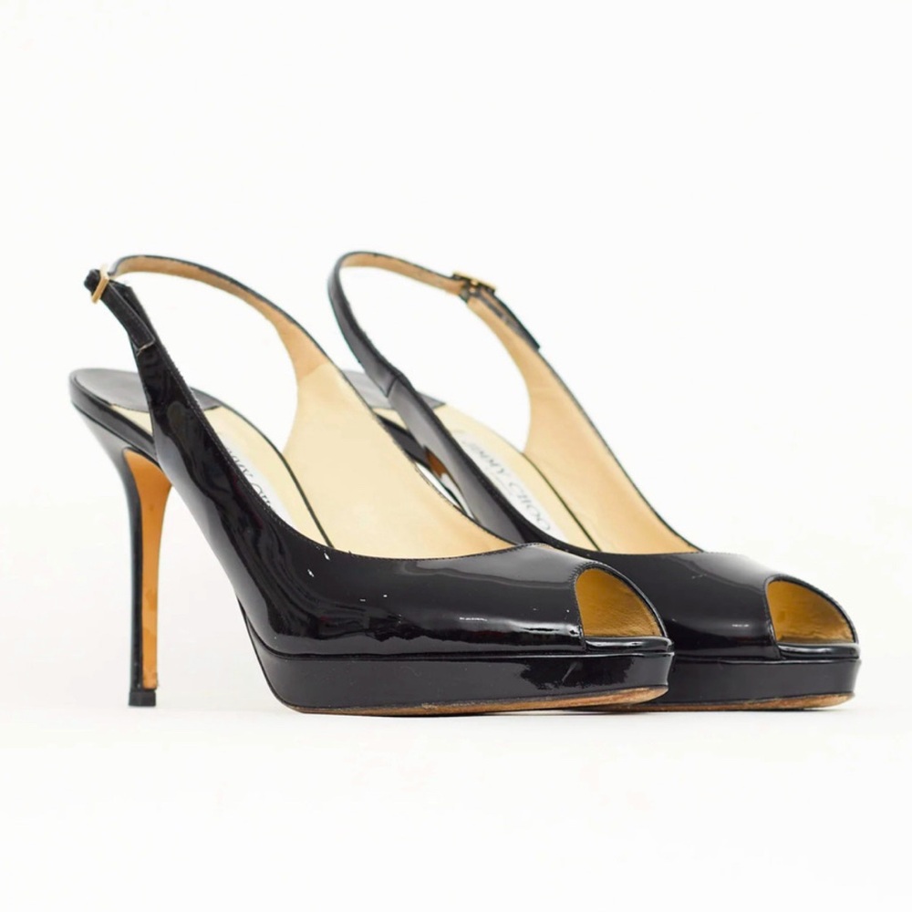 Jimmy Choo Nova Black Patent Leather Slingback Pumps NWOT